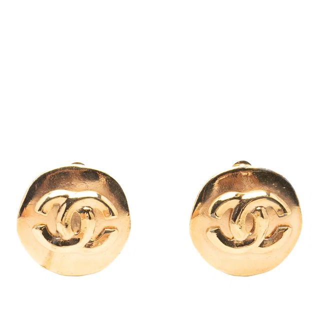 Gold Chanel CC Gold Plated Round Clip On Earrings in Gold from Designer Revival