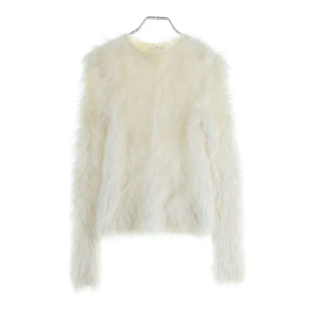 Balenciaga Fuzzy Crewneck Fur Neck Long Sleeves Sweatshirt White in White from The Reluxe