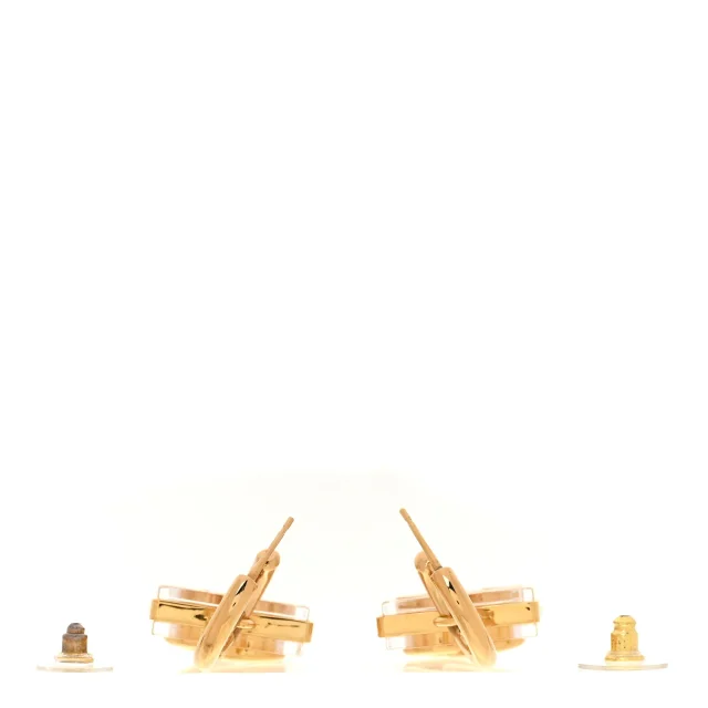 Chanel Metal Resin CC Square Drop Earrings Gold Transparent in Gold Resin from FASHIONPHILE, photo 3 of 5