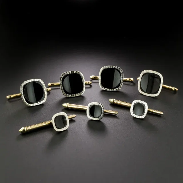 Cartier Art Deco Onyx Shirt Stud and Vest Button Set from Lang Antiques