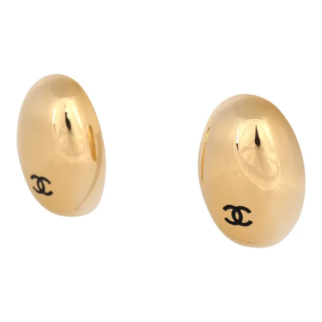 Chanel CC Oval Drop Earrings Black Resin, Gold Tone Hardware in Black Resin from Madison Avenue Couture, photo 4 of 5