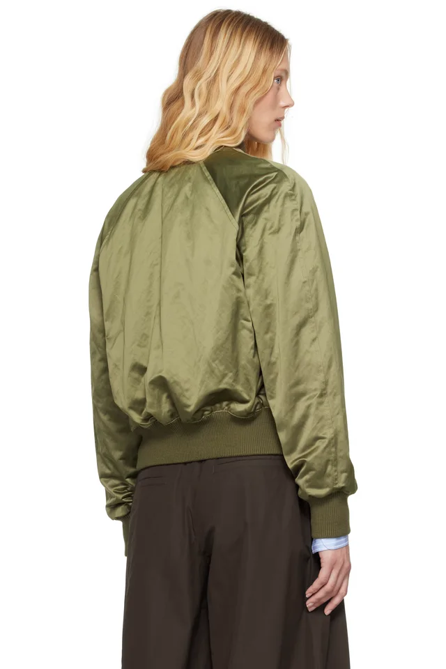 AMI Paris Green Cotton Satin Ami de Coeur Bomber Jacket, photo 3 of 4 from SSENSE