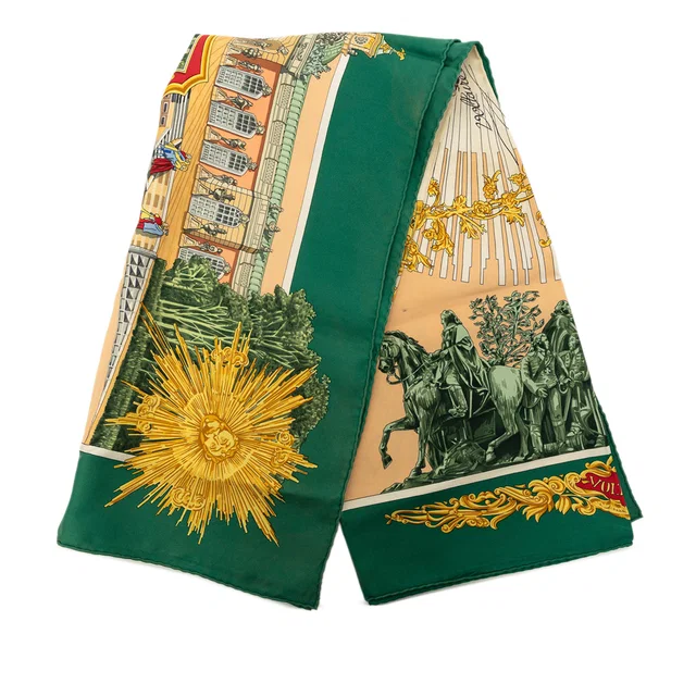 Green Hermès Voltaire Sanssoucy Silk Scarf 90 Scarves in Green Silk from Designer Revival