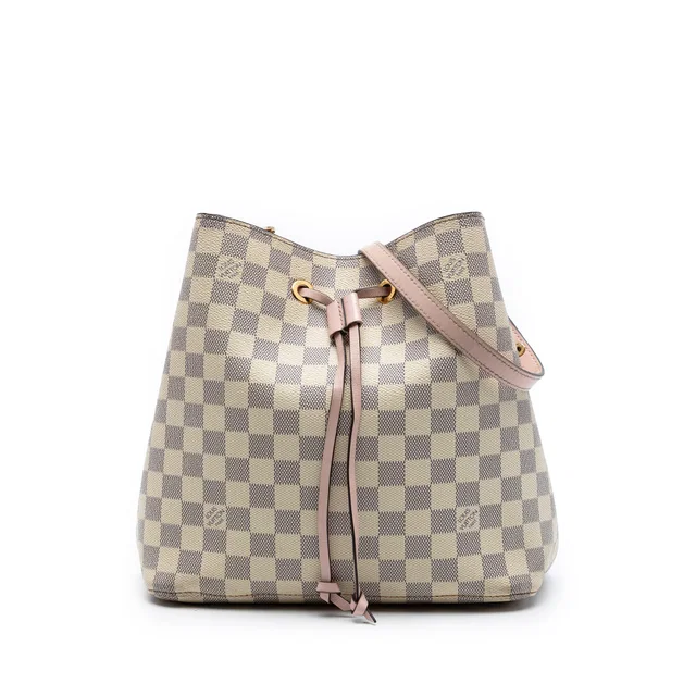 White Louis Vuitton Damier Azur Neonoe MM Bucket Bag in White Canvas from Designer Revival