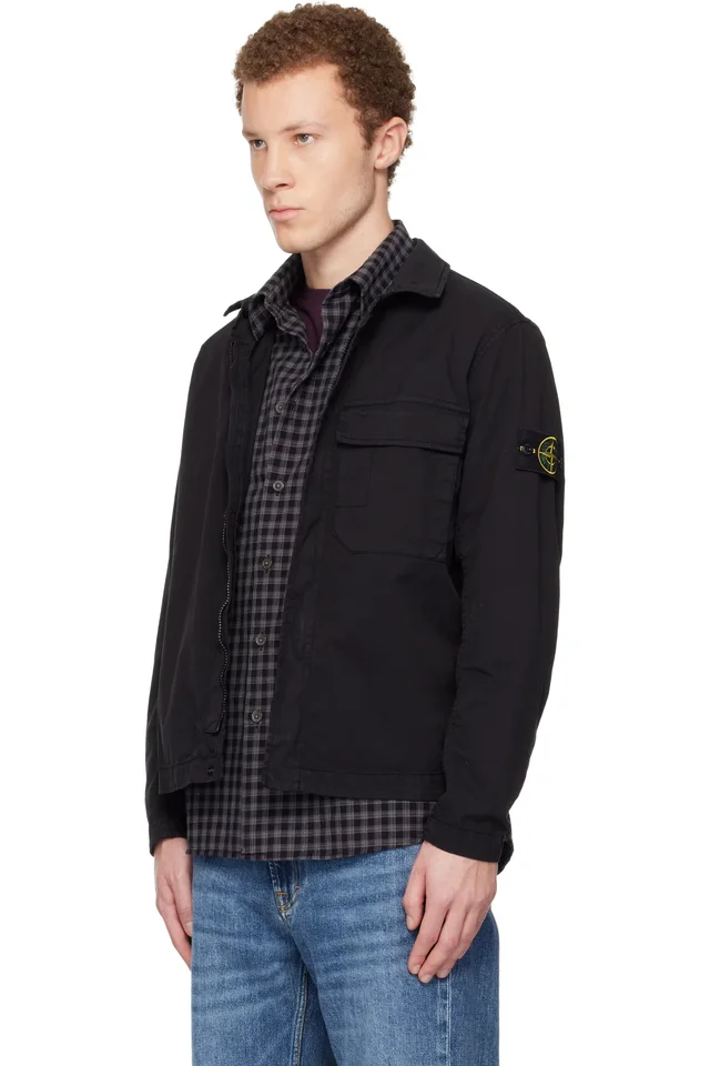 Stone Island Black 1200013 Stretch Organic Cotton Twill Shirt, photo 4 of 5 from SSENSE