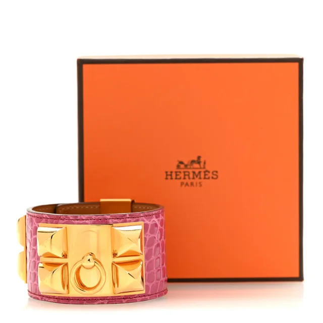 Hermès Shiny Alligator Collier De Chien CDC Bracelet S Rose Scheherazade in Pink Crocodile from FASHIONPHILE, photo 6 of 6