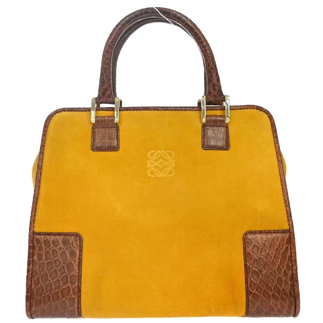 Loewe Crocodile Brown Suede Amazona 28 Handbag in Brown Suede from AMORE Vintage Tokyo