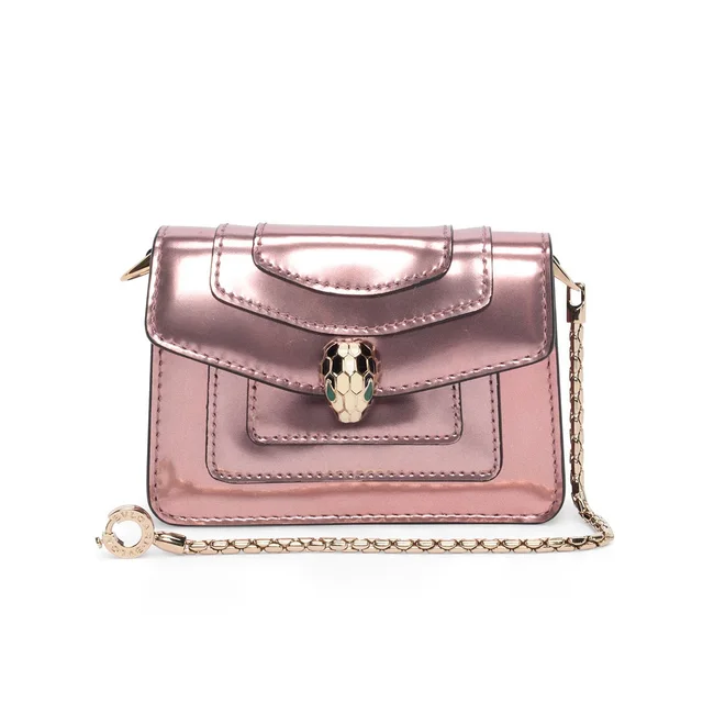 Bvlgari Metallic Leather Serpenti Forever Mini Bag Charm in Pink Leather from Blue Spinach
