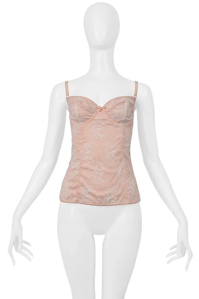Dolce & Gabbana Pink And White Lace Bustier Top in White from Resurrection Vintage