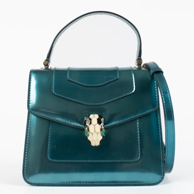 Bvlgari Blue Patent Serpenti Forever Top Handle Bag in Blue Patent leather from Labellov