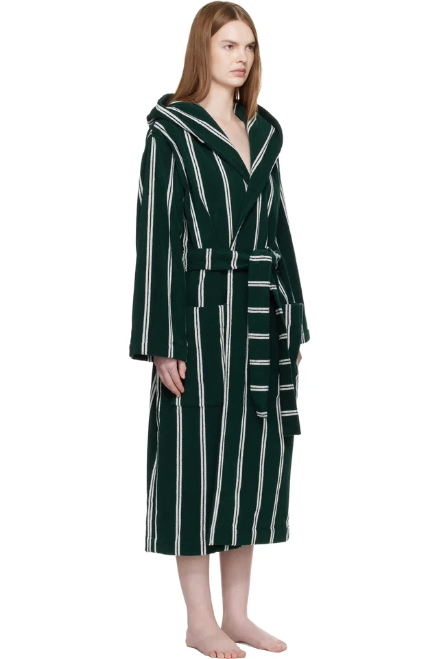 Tekla Green Terry Hooded Bathrobe, photo 2 of 4 from SSENSE