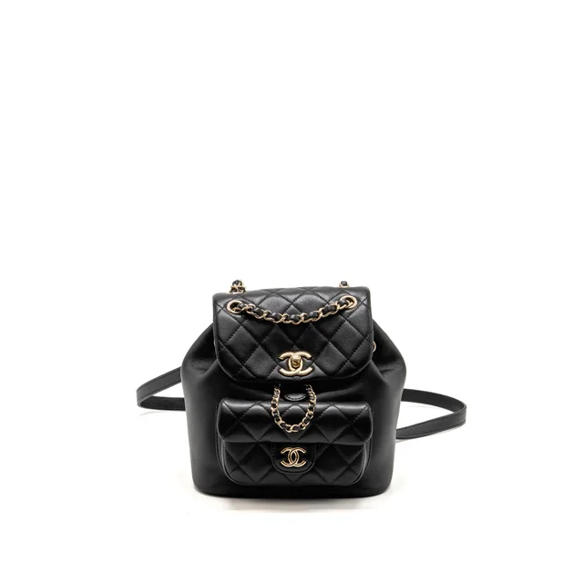 Chanel mini duma backpack Calfskin black LGHW (microchip) in Black Calfskin from EMIER