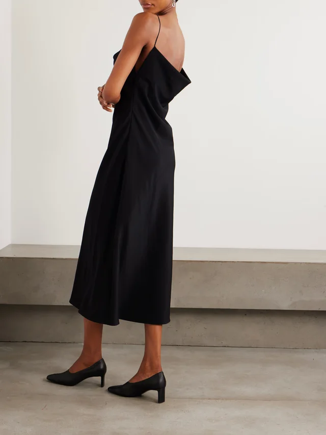 CALVIN KLEIN COLLECTION Lynn draped wool crepe de chine midi dress in black 100% Wool, photo 3 of 5 from NET-A-PORTER (Canada)