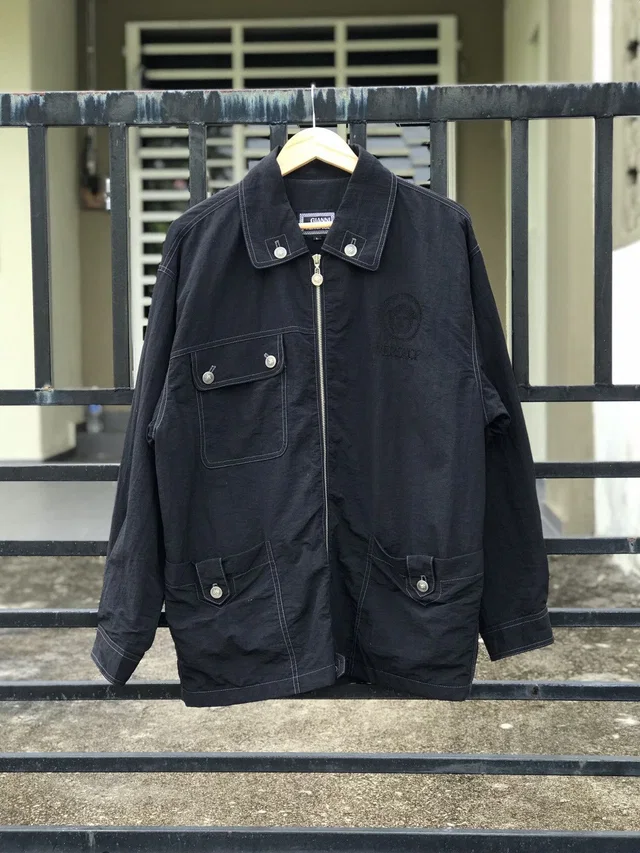 Versace Chore Windbreaker Jacket in black from Grailed