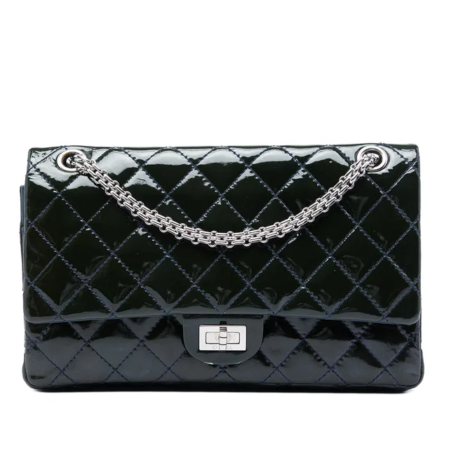Blue Chanel Quilted Patent Reissue 2.55 Double Flap 226 Shoulder Bag in Blue Patent leather from Designer Revival