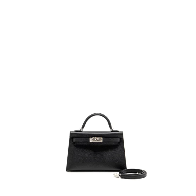 Hermès Mini Kelly II epsom Black SHW stamp G in Black Epsom leather from EMIER