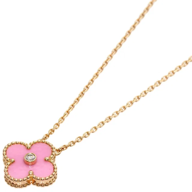 Van Cleef & Arpels Vintage Alhambra Pink Sable Diamond Limited Necklace 18K Gold in Beige from The Reluxe