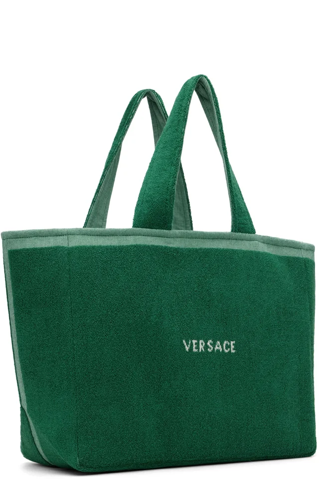 Versace Green Cotton-Terry Jacquard Tote, photo 3 of 4 from SSENSE