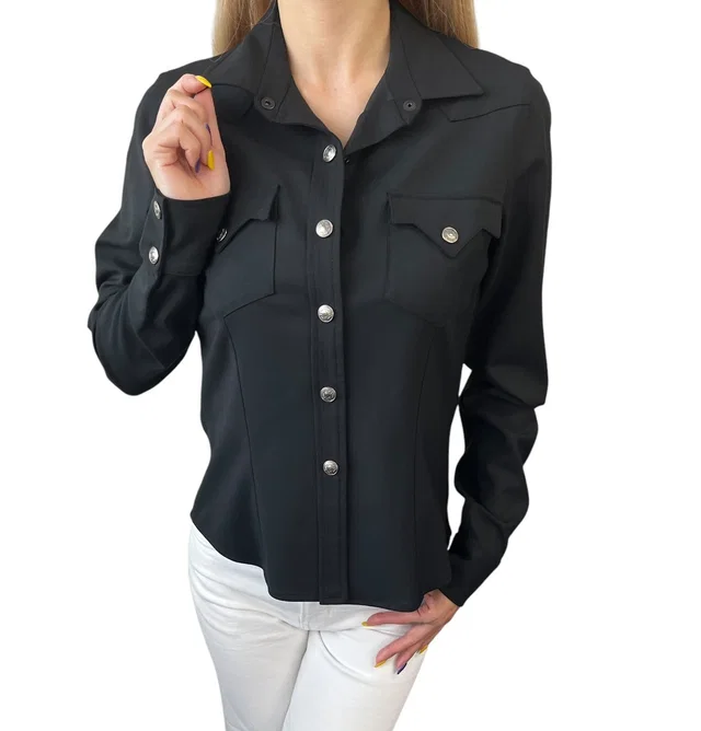 Dior Vintage Logo Shirt Jacket Top #36 Snap Button Black Viscose Wool in Black Wool from Luxury Promise