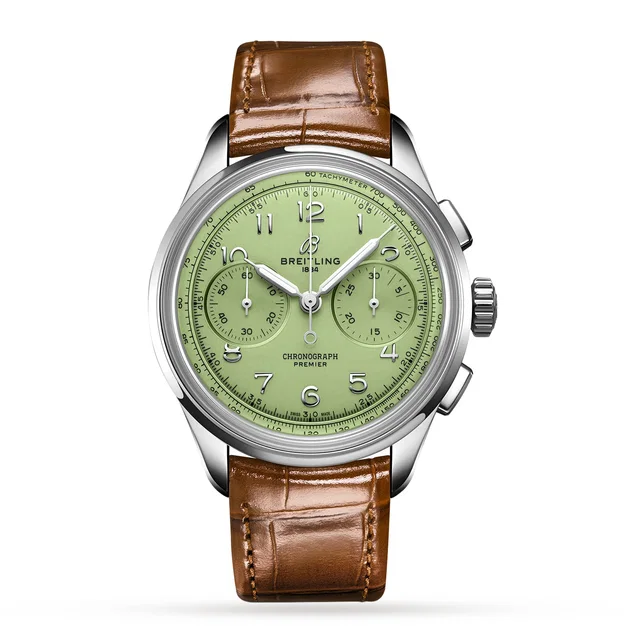 Breitling Premier Heritage Chronograph 40 Watch in silver|gray Crocodile from WatchesOfSwitzerland