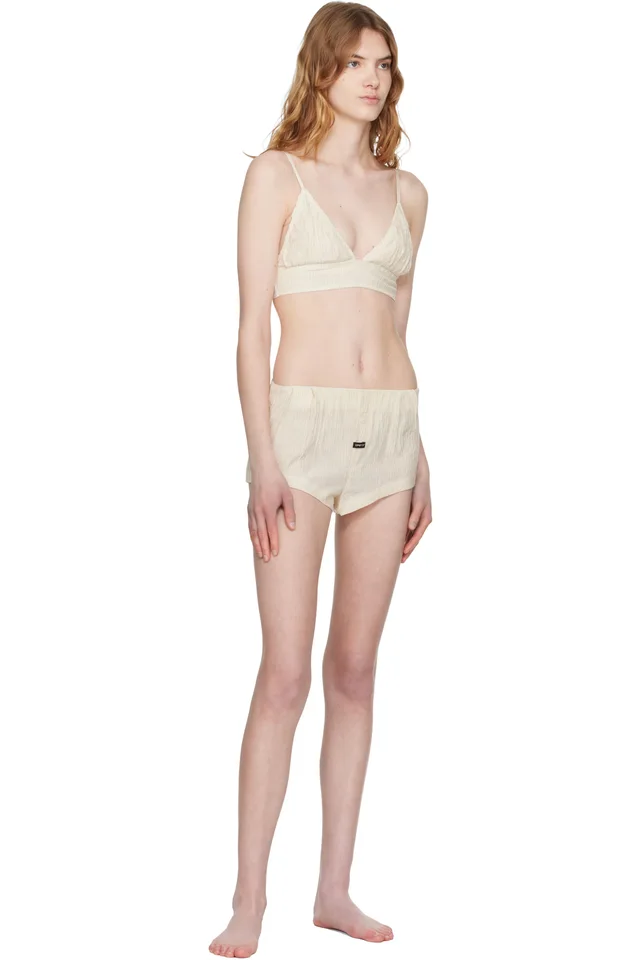 OPEN YY Beige Crinkled Bralette, photo 4 of 4 from SSENSE