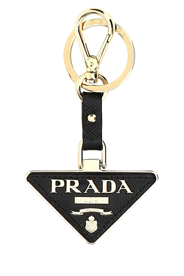 Prada Two-Tone Metal And Leather Key Case — Black Steel-calfleather Keychains in Black Leather from HEWI