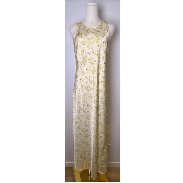 Christian Lacroix Maxi Dress Womens Large Yellow Floral Satin Sleeveless Cottage in yellow Satin from Poshmark