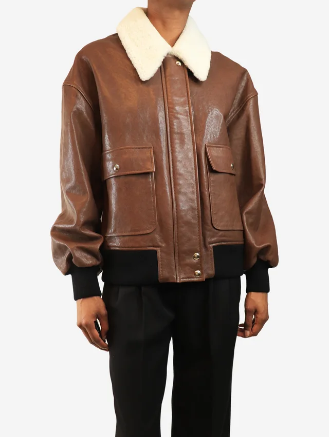 Khaite Brown shearling-trimmed leather jacket - size XS in Brown Leather from Sign of the Times