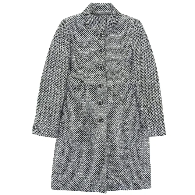 Max Mara Studio Coat Long Stand Collar Tweed Wool Gray in Grey Tweed from The Reluxe