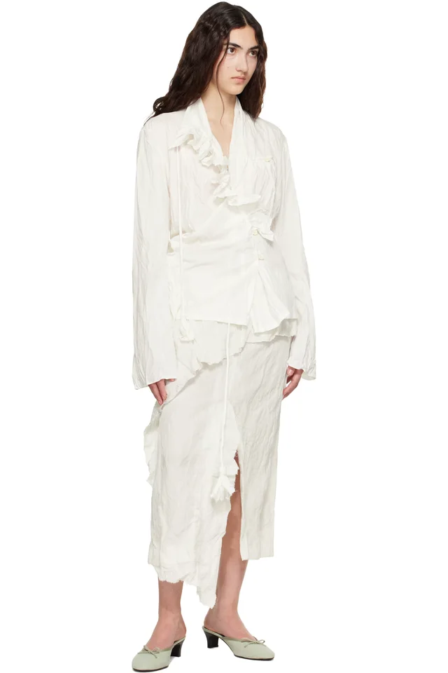 OPEN YY White Unbalanced Ruffle Blouse, photo 4 of 4 from SSENSE
