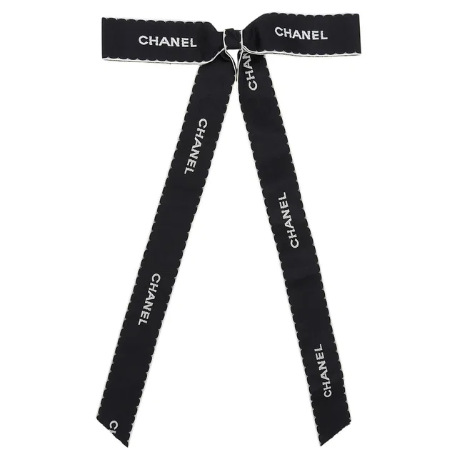 Chanel Logo Ribbon Brooch Black/White in Black from VINTAGE QOO TOKYO