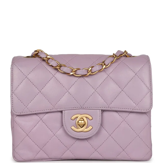 Chanel Vintage Mini Square Flap Bag Light Purple Lambskin Matte Gold Hardware in Purple Lambskin from Madison Avenue Couture