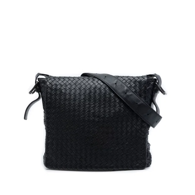 Black Bottega Veneta Nappa Intrecciato Messenger Bag in Black Nappa leather from Designer Revival