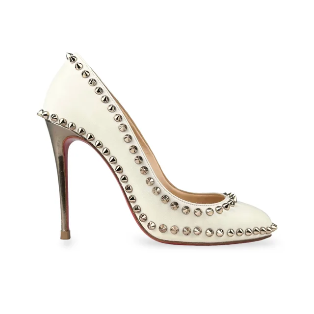 Christian Louboutin Neige/Colombe Met Dorispiky 100 Kid/Specchio Heel in White Leather from Designer Archives