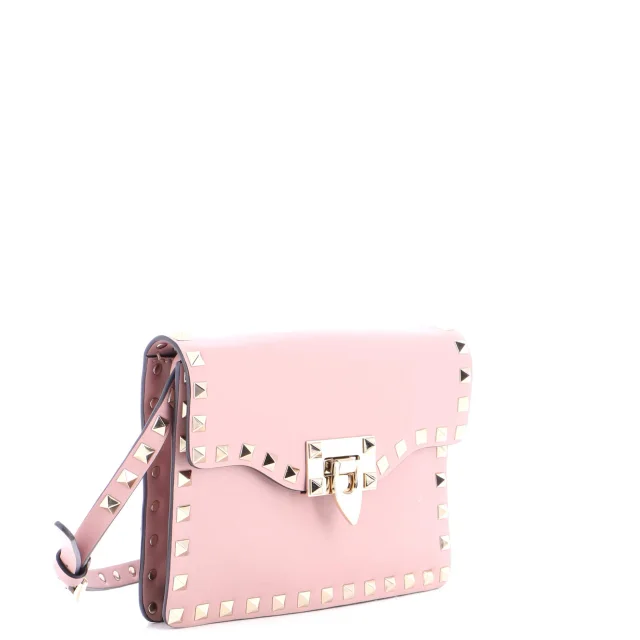 Valentino Garavani Rockstud Flip Lock Flap Bag Leather Small in pink Leather from Rebag, photo 2 of 7