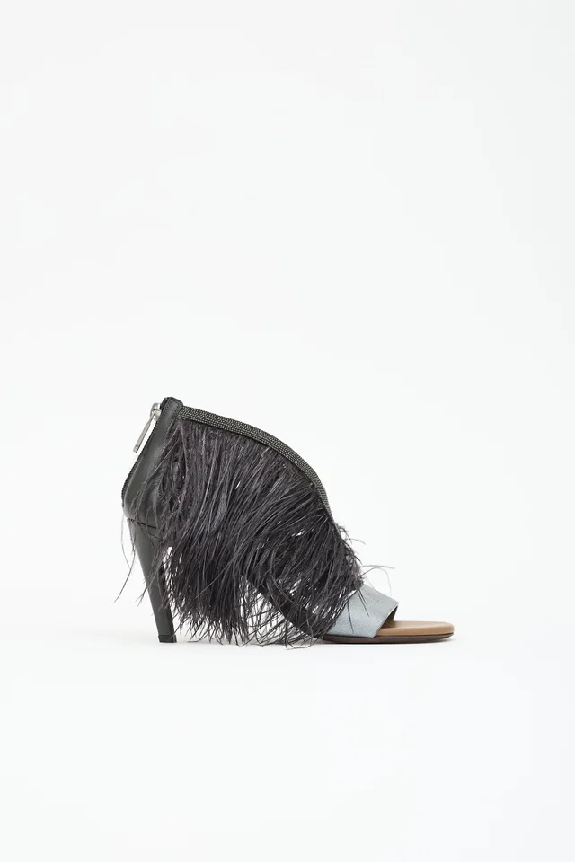 Brunello Cucinelli Leather & Feather Monili Sandal in Leather from VSP Consignment
