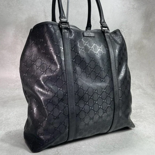 Gucci GG Tote Bag Imprime Black Leather Logo in Black Leather from The Reluxe