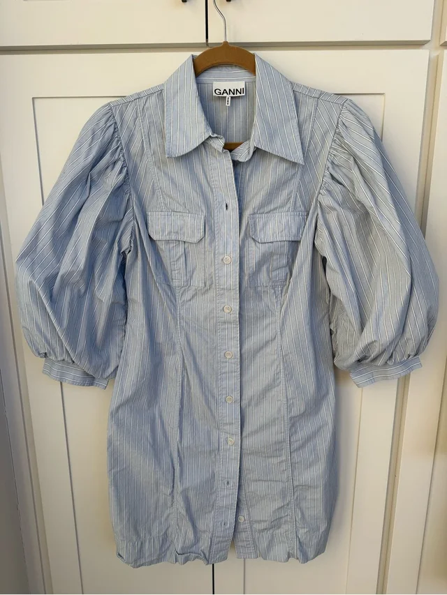 GANNI Light Blue And White Striped Button-Up Shirt in blue|white from Poshmark