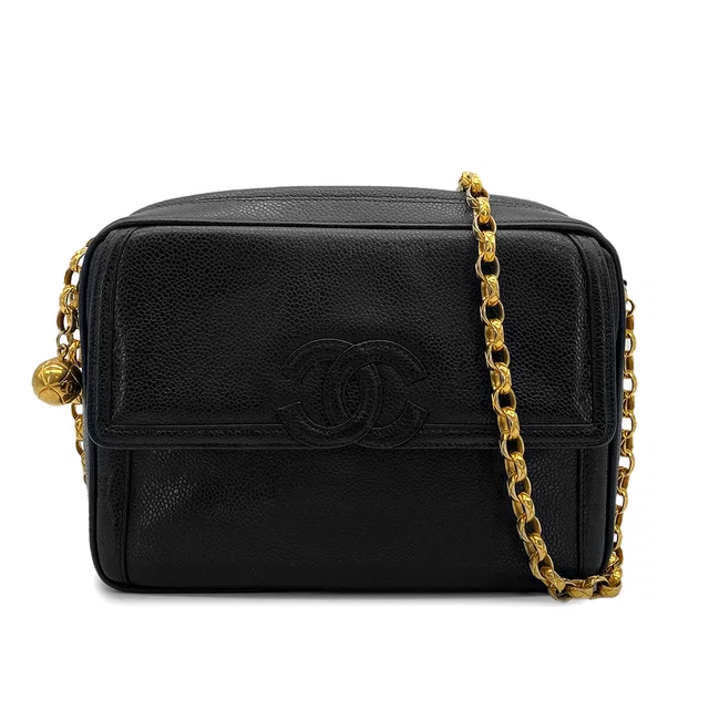 Chanel Vintage Cocomark Bijou Chain Shuolder Bag Black Caviar Skin Gold Hardware in Black Caviar leather from Luxury Promise