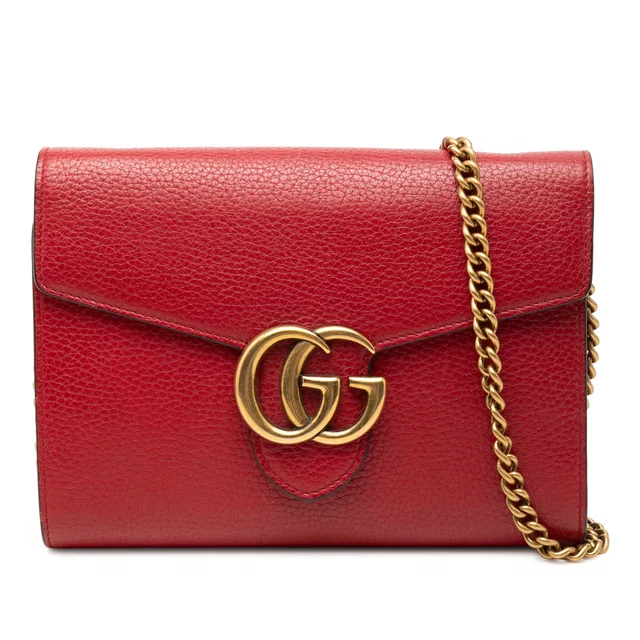 Red Gucci GG Marmont Calfskin Wallet on Chain Crossbody Bag in Red Calfskin from Designer Revival