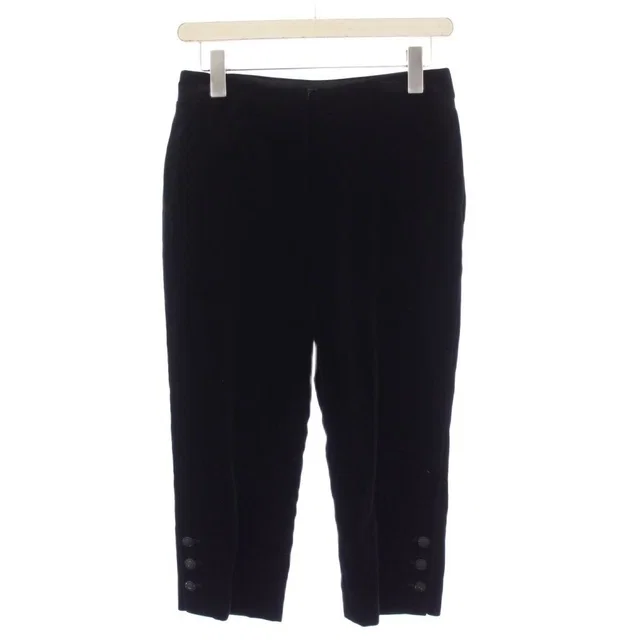Chanel 05A Pants Cropped Velour CC Logo Button 34 Black YM in Black Silk from The Reluxe
