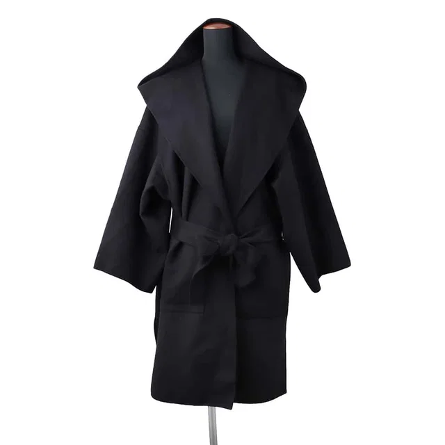 Loewe Anagram Patch Gown Coat Size M BlackS2291340PA Wool80% Cashmere20% Leather in Leather from GALLERY RARE