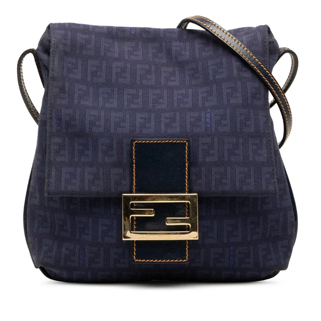 Blue Fendi Zucchino Canvas Crossbody in Blue Canvas from Designer Revival
