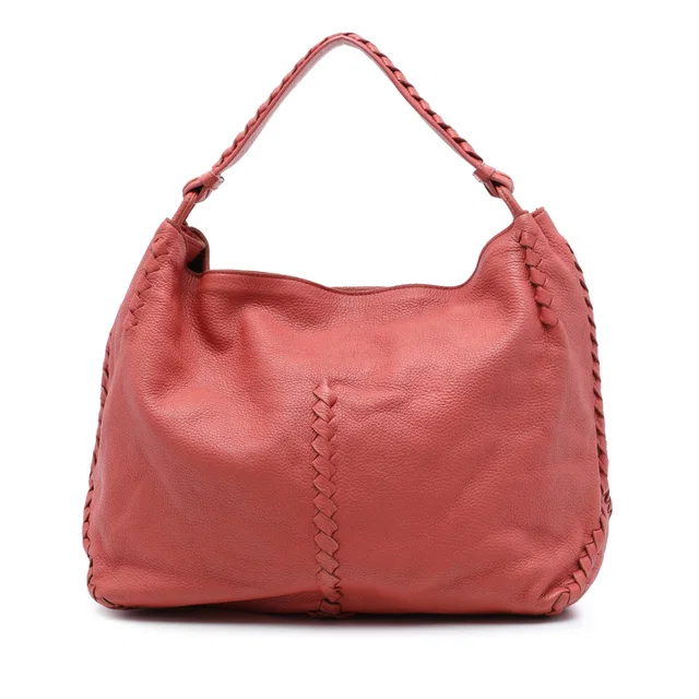 Red Bottega Veneta Large Intrecciato Trimmed Washed Cervo Deerskin Hobo in Red Woven leather from Designer Revival