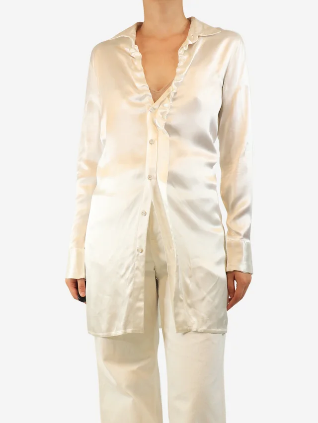 Bottega Veneta Cream satin ruched front blouse - size UK 10 in White Satin from Sign of the Times