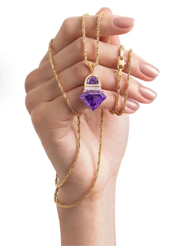 Unoaerre 14k Italian Gold Amethyst Diamond Pendant Rope Chain Necklace 11g in gold|purple Patent leather from Poshmark