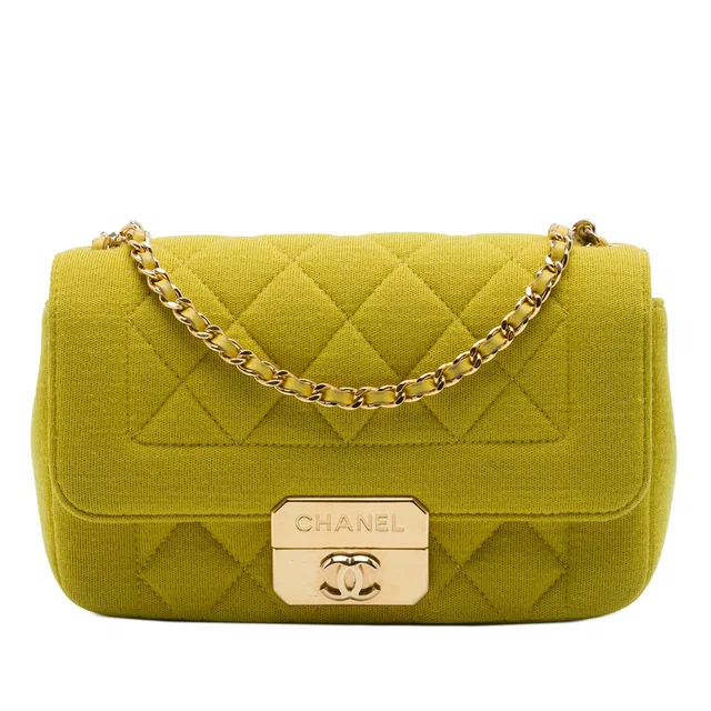 Yellow Chanel Mini Jersey Chic With Me Flap Crossbody Bag in Yellow Woven leather from Designer Revival