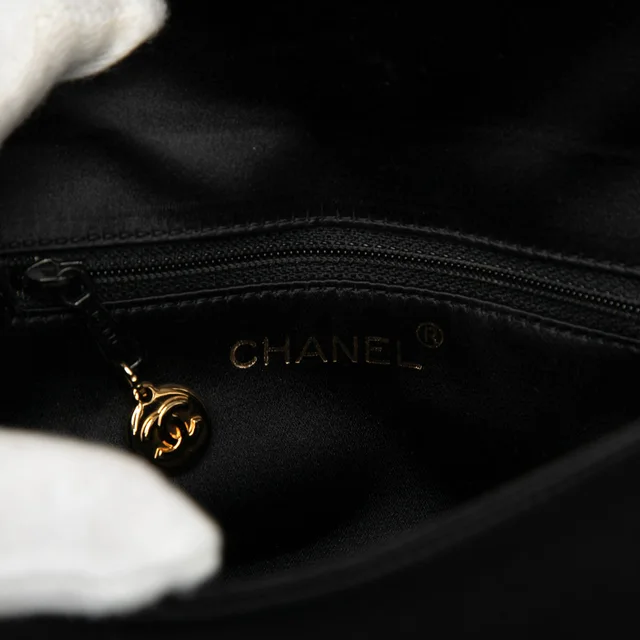 Black Chanel Mini Satin Beaded Flap Crossbody in Black Satin from Designer Revival, photo 2 of 2