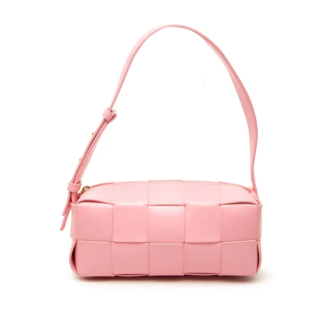 Pink Bottega Veneta Small Lambskin Intrecciato Brick Cassette Shoulder Bag in Pink Lambskin from Designer Revival