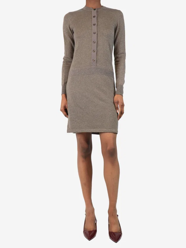 Chanel Brown sparkly knit mini dress - size UK 6 in Brown Silk from Sign of the Times